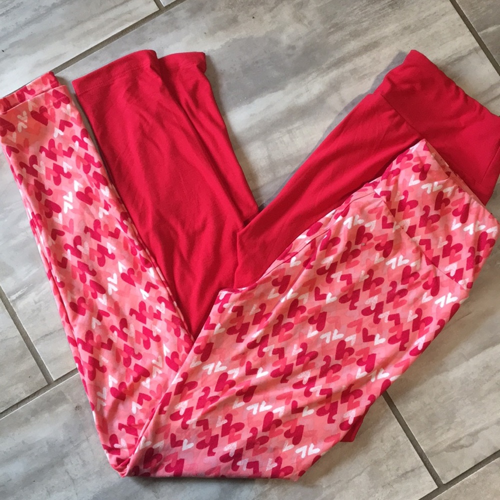 LuLaRoe OS Leggings ❤️Hearts❤️Solid Red❤️